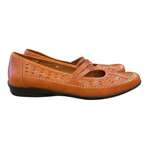 Easy Spirit Womens 8N Leather Square Toe Flats Adielt Mary Janes Camel Brown - Picture 1 of 11